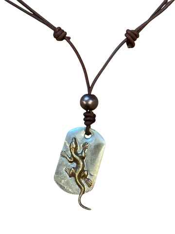 Gecko Bronze Pendant Necklace | Allison Craft Designs